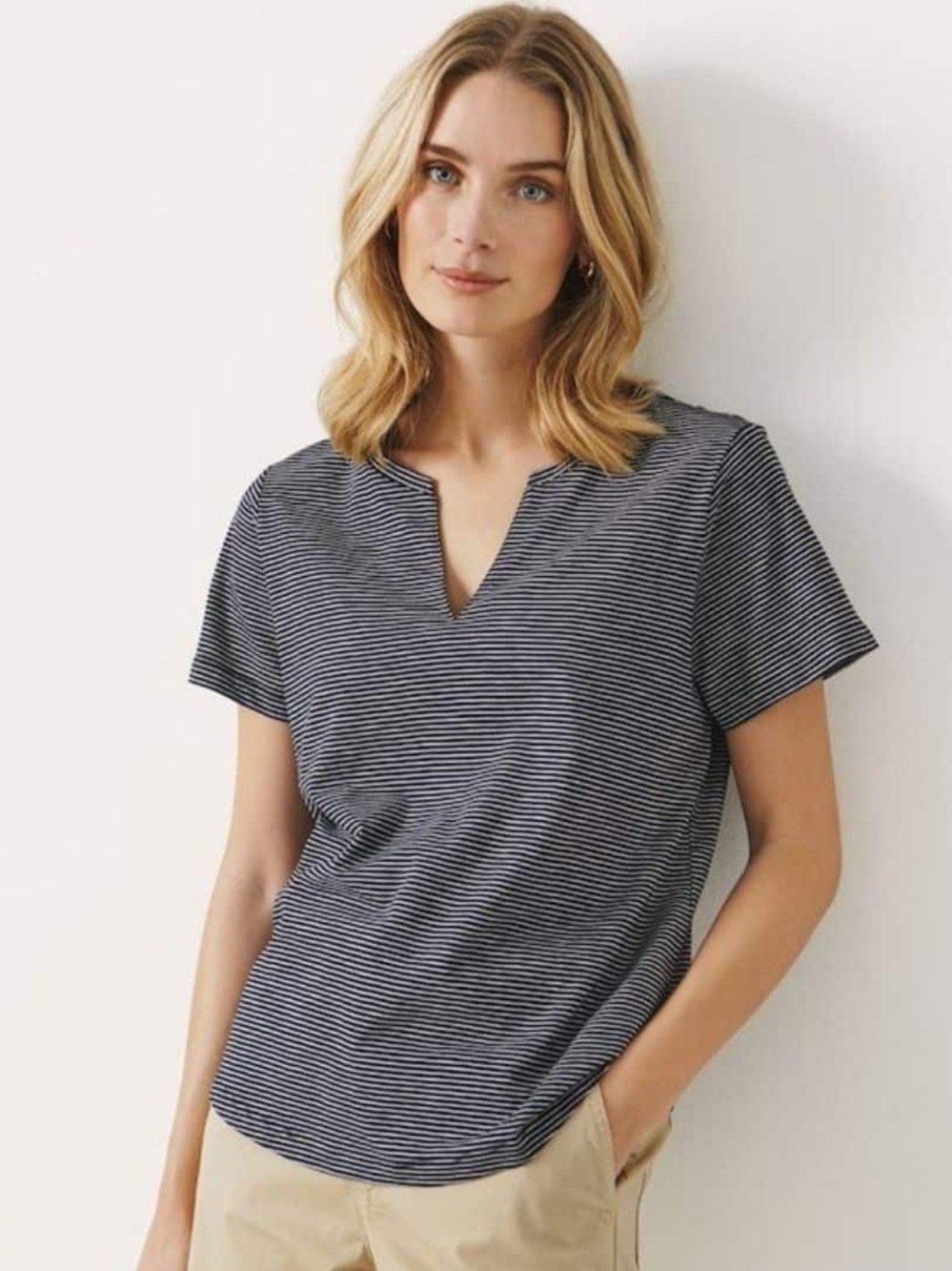 Part Two Striped V-Neck Tee- Size Medium